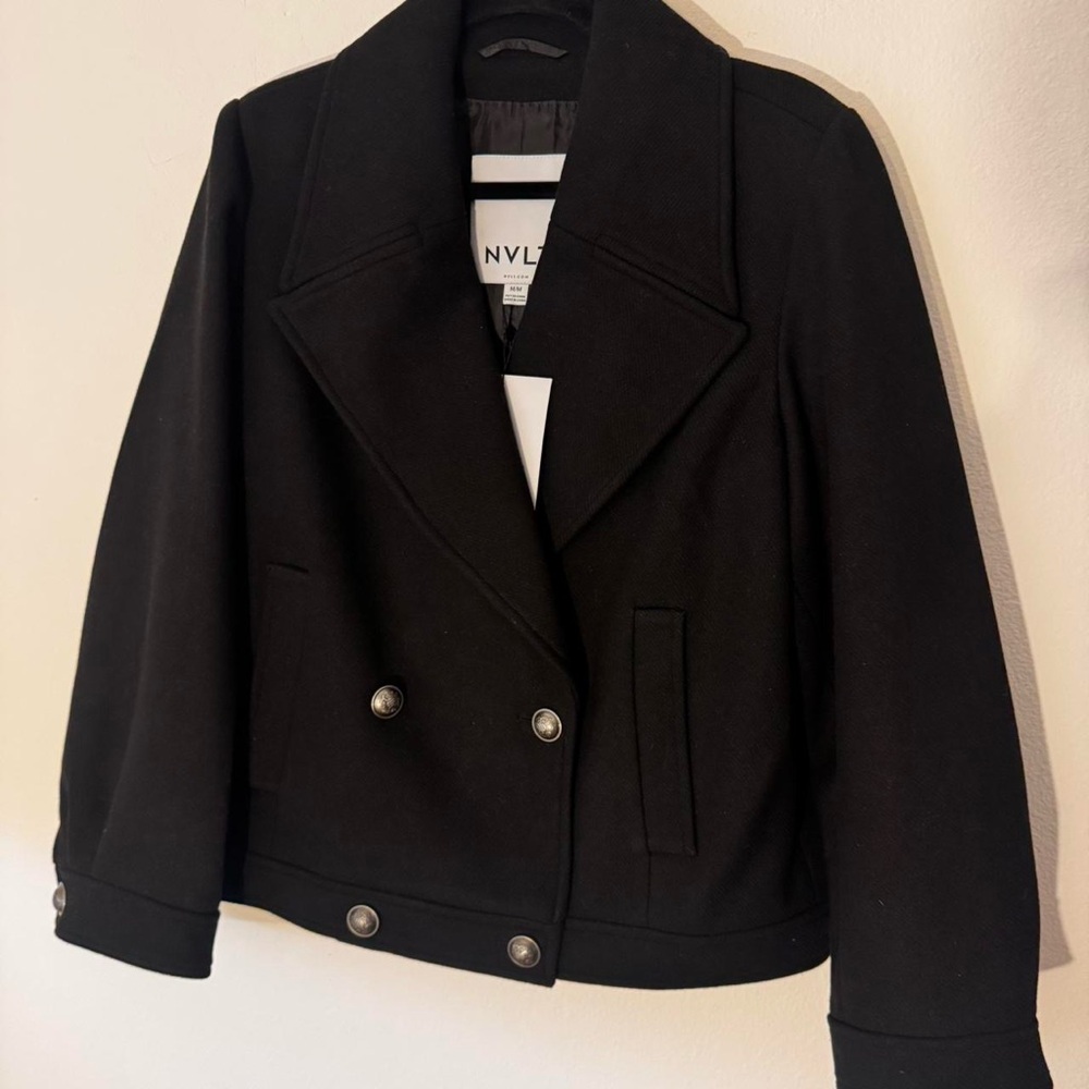 NVLT Black Double-Breasted Women's Peacoat Jacket